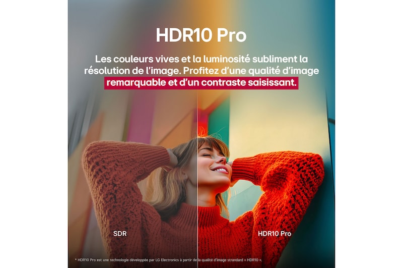 Du contenu de science-fiction est diffusé sur un écran de LG TV. Sur l’écran se trouve l’interface AI Chatbot. L’utilisateur a envoyé un message au Chatbot indiquant que l’écran est trop sombre. Le Chatbot a proposé des solutions à la demande. Toute la scène est également divisée en deux. Un côté est plus sombre, l’autre est plus lumineux, montrant comment le AI Chatbot a résolu le problème pour l’utilisateur automatiquement. Le texte explique que le Al Chatbot peut comprendre les souhaits de l’utilisateur et fournir des solutions de dépannage.