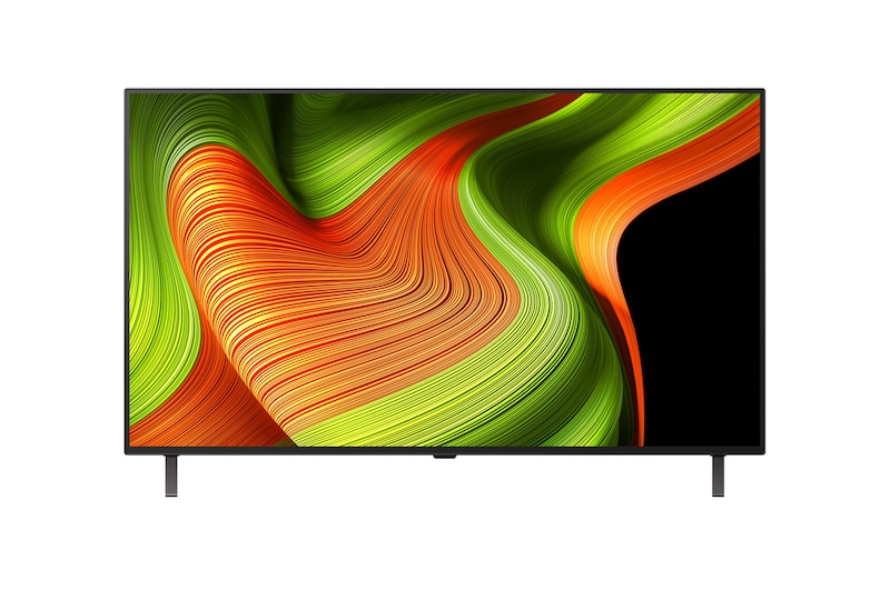 Vue avant de la Smart TV LG OLED AI B5 4K. L’emblème numéro 1 des TV OLED depuis 12 ans et le logo LG OLED AI 2025 sont à l’écran.