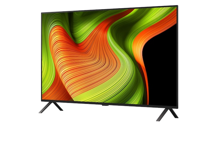 Vue latérale de la Smart TV LG OLED AI B5 4K.