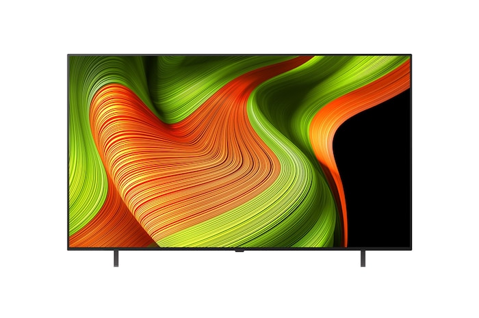 Vue avant de la Smart TV LG OLED AI B5 4K. L’emblème numéro 1 des TV OLED depuis 12 ans et le logo LG OLED AI 2025 sont à l’écran.