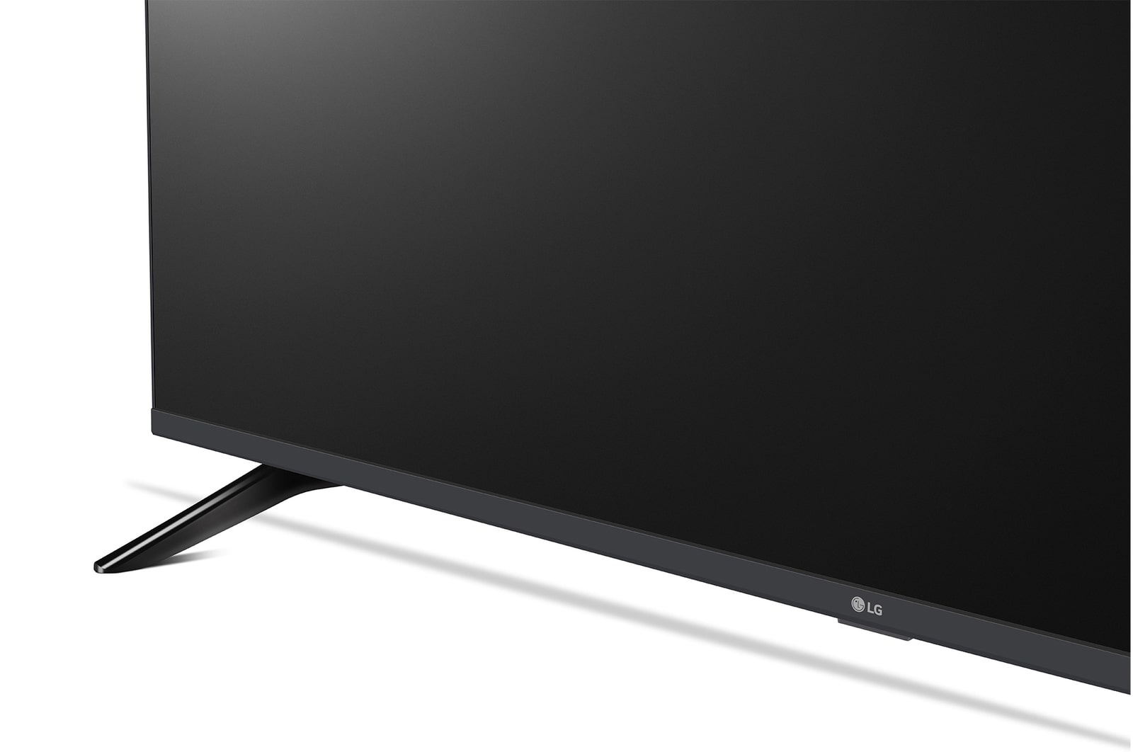 Vue avant et latérale de la Smart TV LG UHD AI UA73 4K montrant ses dimensions de longueur, largeur, hauteur et profondeur.