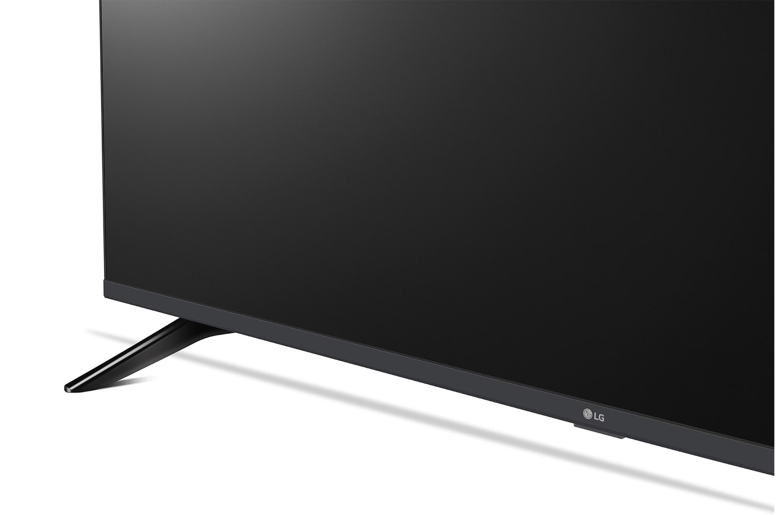 Vue avant et latérale de la Smart TV LG UHD AI UA73 4K montrant ses dimensions de longueur, largeur, hauteur et profondeur.