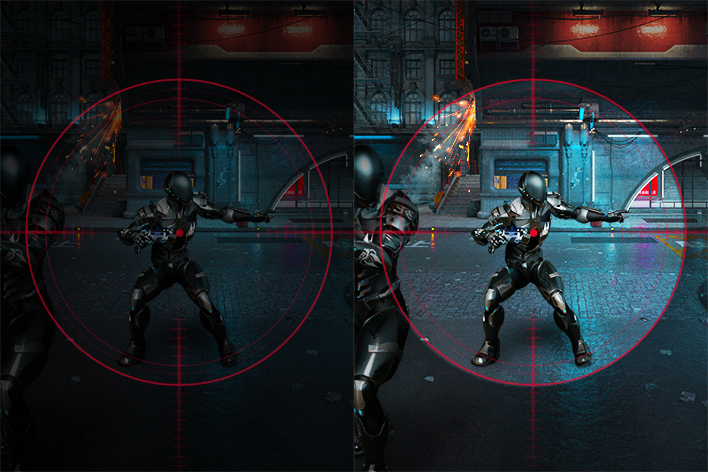 Comparaison de deux images montrant que l’image avec Black Stabilizer révèle beaucoup plus de détails dans les zones sombres.