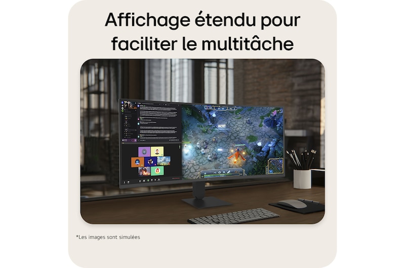 Vue avant légèrement inclinée à droite du moniteur UltraWide