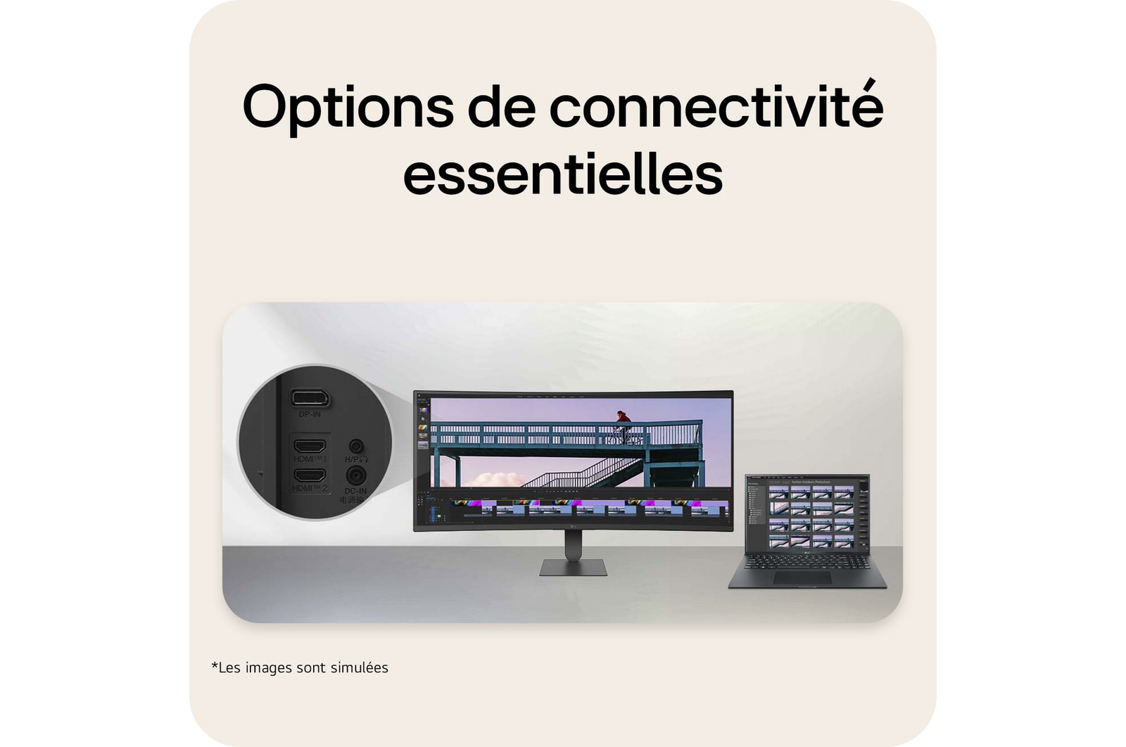 Vue de profil latéral du support de moniteur (inclinaison de +15 degrés)