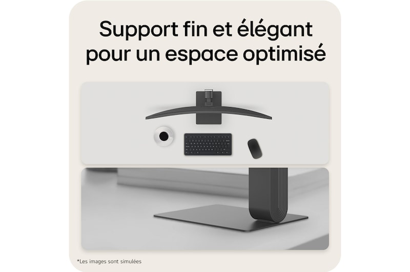 Vue inclinée arrière du moniteur montrant le support et les ports (gauche)