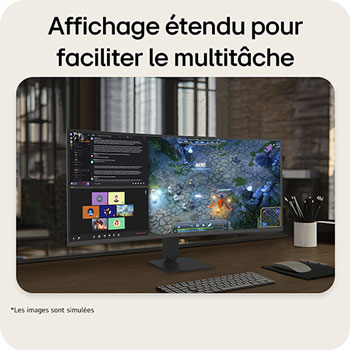 Vue avant légèrement inclinée à droite du moniteur UltraWide