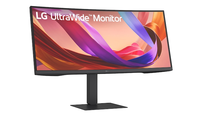 Vue avant légèrement inclinée à droite du moniteur UltraWide