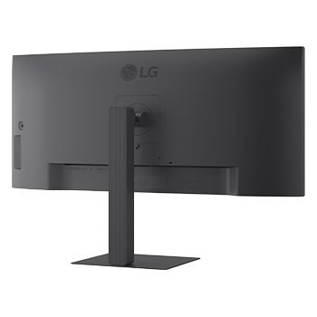Vue inclinée arrière du moniteur montrant le support et les ports (gauche)