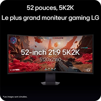Vue avant d’un moniteur pour jeu 52 pouces UltraGear evo G9, 5K2K 240Hz avec la position basse du support (52G930B)