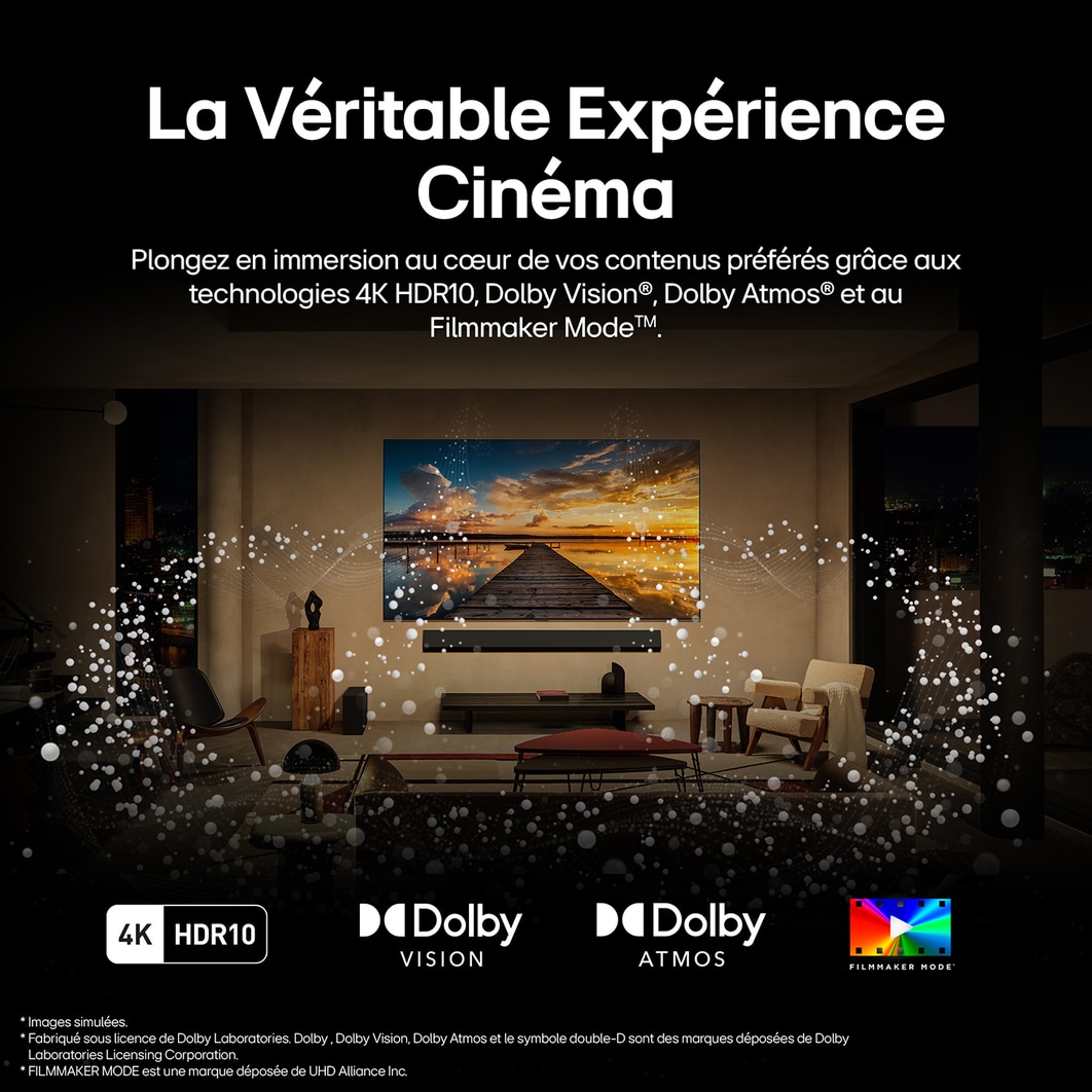 Three icons that represent the 3 Free benefits from LG True Wireless TV. Location-free, clutter-free, hassle-free. Text talks about breaking free from the limits of wired TV and enjoying an effortless setup and clean, open space.