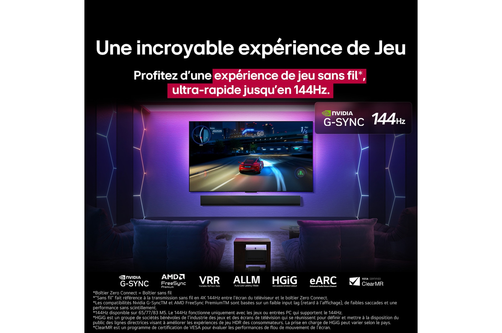 alpha 11 AI Processor Gen2 is against a dark background. It glows with purple and blue light from within illuminating the microchip circuits around it. The title talks about how the processor that is dedicated to LG OLED evo delivers 4K quality, stunning color and brightness with pixel-level precision. Performance statistics are visible. 6.7 times greater AI neural processing, NPU. 2.2 times faster operation, CPU. 3.6 times improved graphics, GPU.