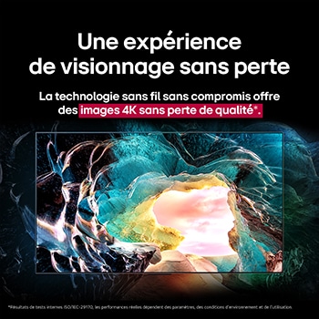 LG OLED M5 TV with a game being played on its screen showcasing the smooth and seamless gameplay. Zero Connect Box is seen, but blends well with the space. Gaming certifications are visible. Text talks about 120Hz ultra-responsive wireless gaming with low latency.