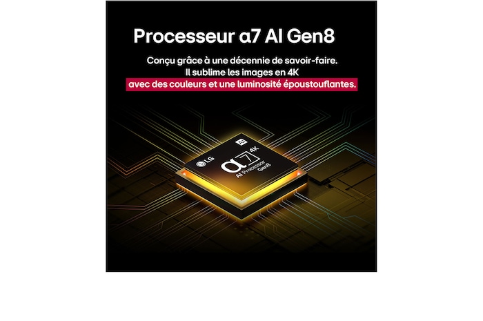 Télécommande AI Magic Remote de LG en face d’un écran de LG TV. L’écran affiche un message d’accueil personnalisé de LG AI avec des mots clés personnalisés en fonction de l’historique de recherche et de visionnage de l’utilisateur. À côté de la télécommande se trouve une icône et une étiquette montrant que la fonctionnalité AI Concierge est facilement accessible en appuyant brièvement sur le bouton IA. 