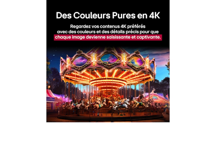 Du contenu de science-fiction est diffusé sur un écran de LG TV. Sur l’écran se trouve l’interface AI Chatbot. L’utilisateur a envoyé un message au Chatbot indiquant que l’écran est trop sombre. Le Chatbot a proposé des solutions à la demande. Toute la scène est également divisée en deux. Un côté est plus sombre, l’autre est plus lumineux, montrant comment le AI Chatbot a résolu le problème pour l’utilisateur automatiquement. Le texte explique que le Al Chatbot peut comprendre les souhaits de l’utilisateur et fournir des solutions de dépannage.