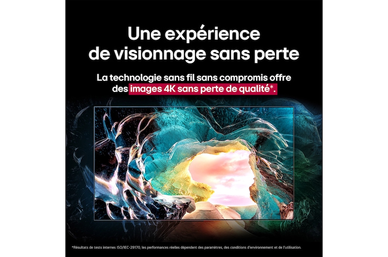 TV LG OLED M5 avec un jeu en cours à l’écran présentant un gameplay fluide. Le boîtier Zero Connect est visible, mais parfaitement intégré à l’espace. Les certifications de jeu sont visibles. Le texte évoque le jeu sans fil ultra-réactif 120 Hz avec une faible latence.