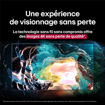 TV LG OLED M5 avec un jeu en cours à l’écran présentant un gameplay fluide. Le boîtier Zero Connect est visible, mais parfaitement intégré à l’espace. Les certifications de jeu sont visibles. Le texte évoque le jeu sans fil ultra-réactif 120 Hz avec une faible latence.