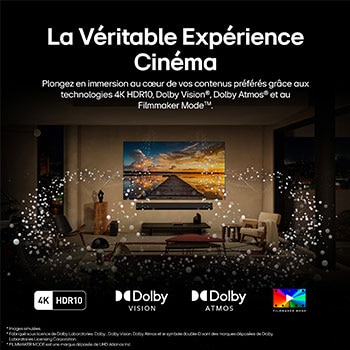 Trois icônes représentant les 3 avantages gratuits de la TV LG Véritablement sans fil. Position libre, sans encombrement, sans tracas. Le texte parle de se libérer des limites de la TV filaire et de profiter d’une installation sans effort et d’un open space impeccable.