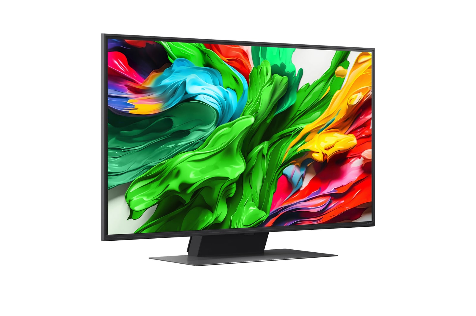 Vue latérale légèrement orientée vers la droite de la TV LG QNED evo