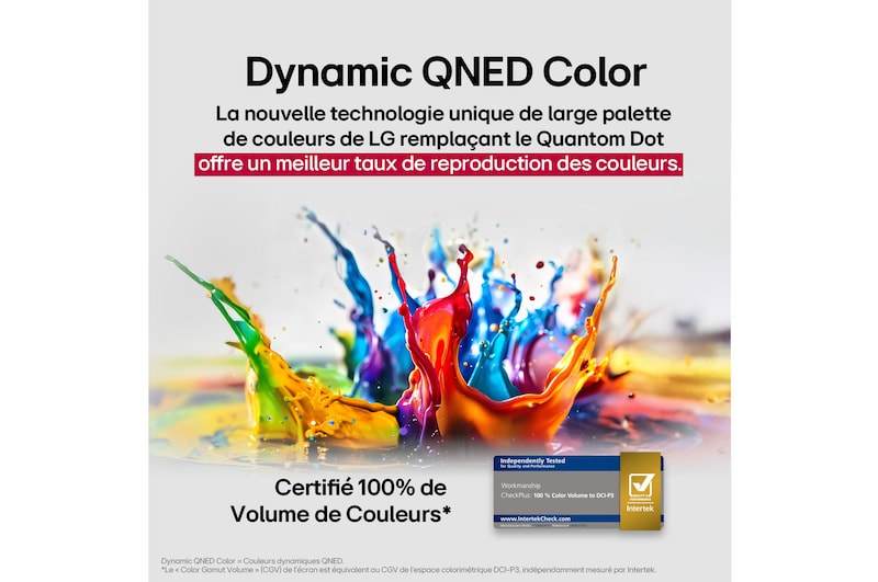 Le processeur alpha 8 AI de 2ème génération s’illumine en violet et rose et des éclairs de couleur fusent de celui-ci. Le titre évoque la façon dont le processeur offre une qualité 4K, des couleurs et une luminosité époustouflantes. Le texte de l’image affiche environ 1,7 fois le traitement neuronal par IA NPU et 1,4 fois le fonctionnement plus rapide du processeur.