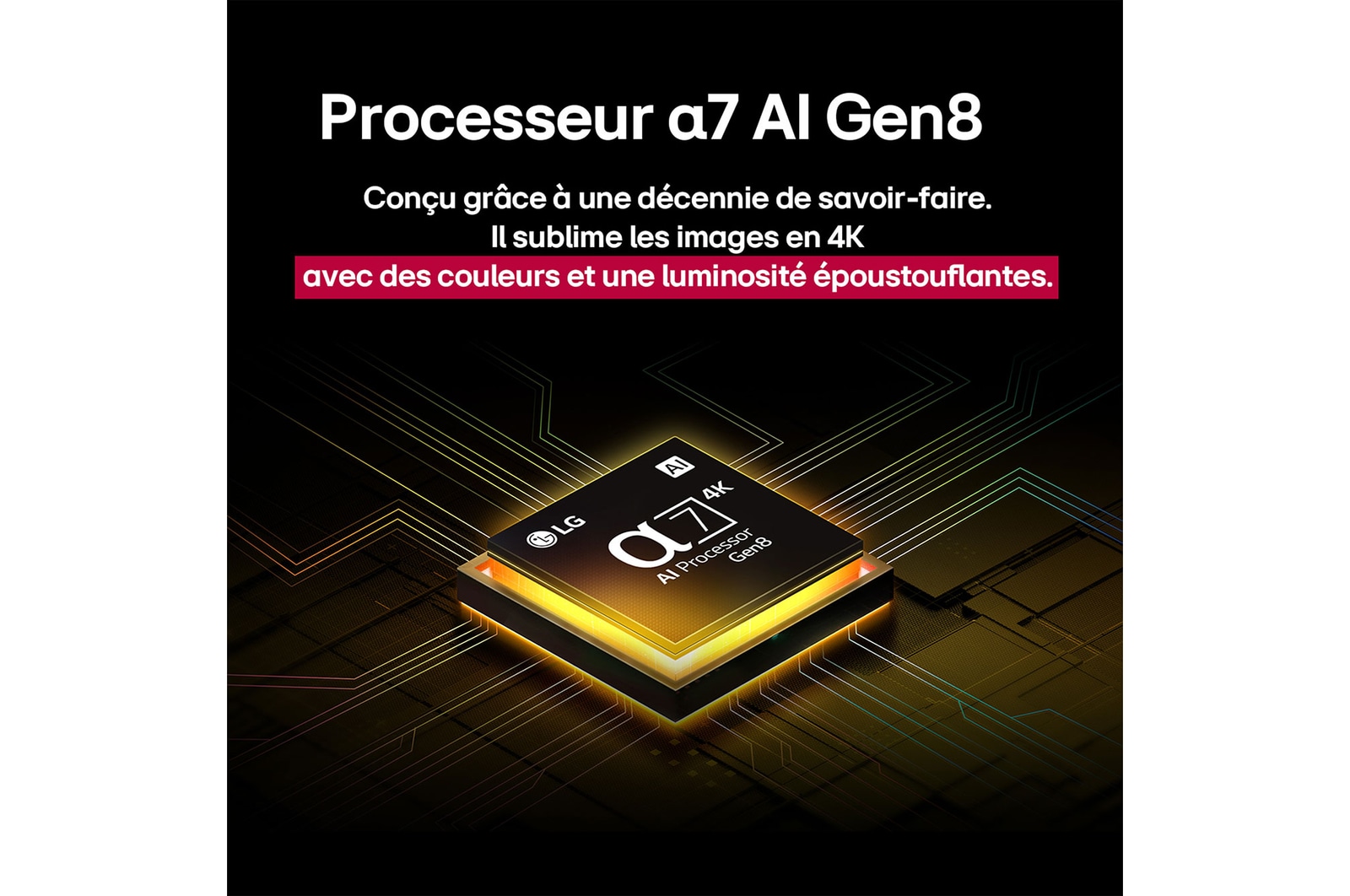 Des éclaboussures de peinture éclatent en hauteur depuis le sol dans diverses couleurs. Certification Intertrek pour un volume de couleurs à 100 % par rapport au DCI-P3. Le titre parle de la nouvelle technologie de gamme de couleurs élargie unique de LG, qui vous permet de profiter de couleurs éclatantes à l’écran.