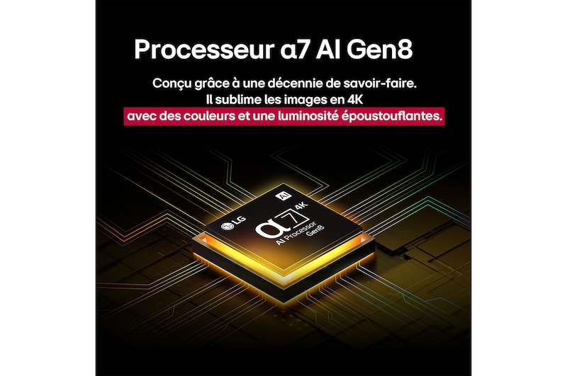 Des éclaboussures de peinture éclatent en hauteur depuis le sol dans diverses couleurs. Certification Intertrek pour un volume de couleurs à 100 % par rapport au DCI-P3. Le titre parle de la nouvelle technologie de gamme de couleurs élargie unique de LG, qui vous permet de profiter de couleurs éclatantes à l’écran.