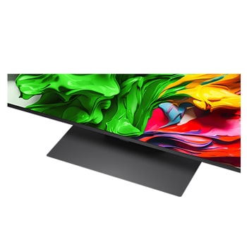 Vue avant et latérale de la Smart TV LG QNED evo AI 4K montrant ses dimensions de longueur, largeur, hauteur et profondeur.