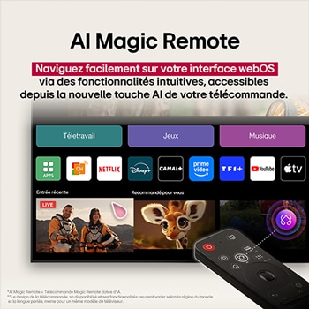 Une fille et un chien sont assis devant une LG QNED TV installée sur un mur représentant trois éléphants marchant vers l’extérieur au-dessus d’une LG Soundbar. Le titre évoque la façon dont chaque scène d’action est plus palpitante sur un très grand écran.