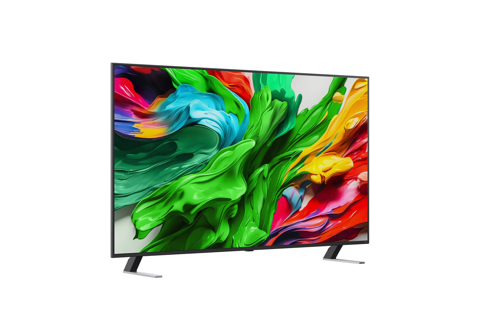 Slightly-angled right-facing side view of LG QNED evo TV.
