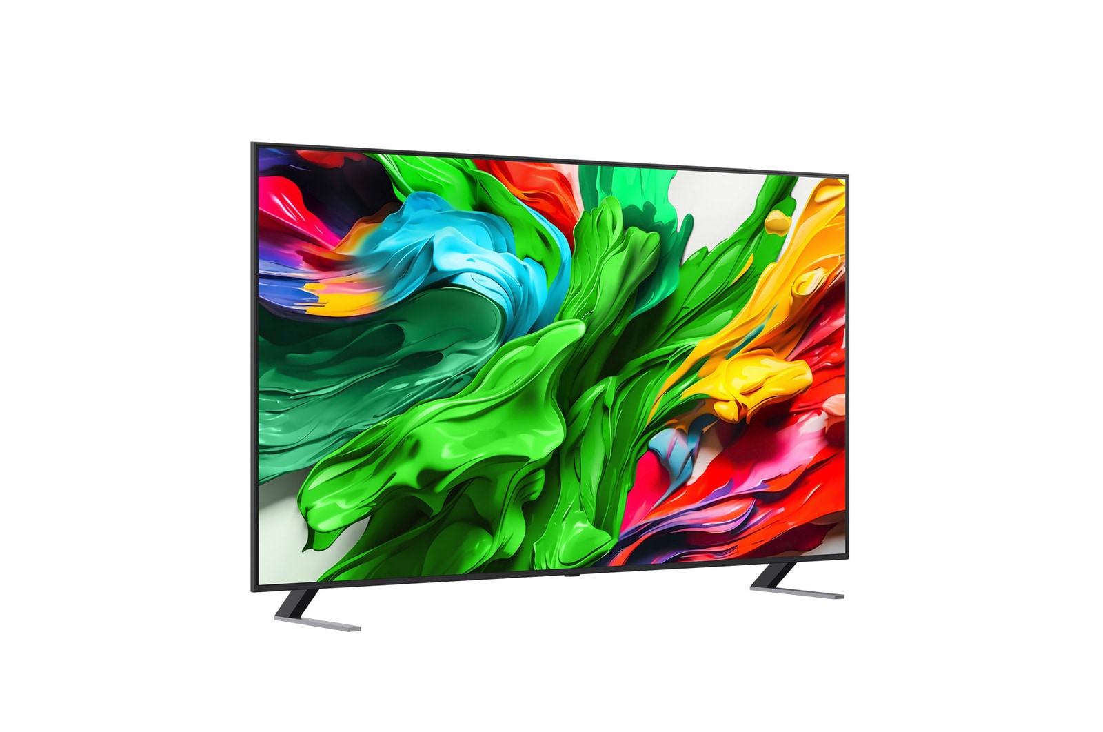 Vue latérale légèrement orientée vers la droite de la TV LG QNED evo