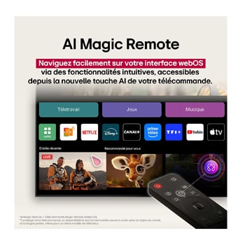 Une image de paysage d’une grotte donnant sur un ciel bleu clair, divisé au milieu, la moitié de l’image est estompée et l’autre moitié présente un contraste net. En bas à gauche se trouve une petite image de la façon dont les éclairages LED traditionnels sont placés et à droite se trouve une petite image de la façon dont les éclairages LG sont placés, de manière plus complexe. Le titre parle de la façon dont la technologie de variation de la précision offre une image plus nette.