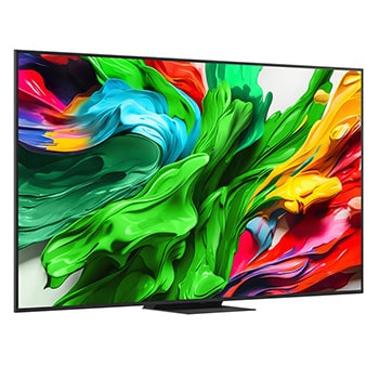 Slightly-angled right-facing side view of LG QNED evo TV.