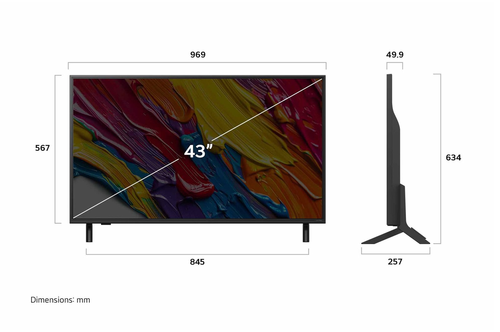 Des éclaboussures de peinture éclatent en hauteur depuis le sol dans diverses couleurs. Certification Intertrek pour un volume de couleurs à 100 % par rapport au DCI-P3. Le titre parle de la nouvelle technologie de gamme de couleurs élargie unique de LG, qui vous permet de profiter de couleurs éclatantes à l’écran.