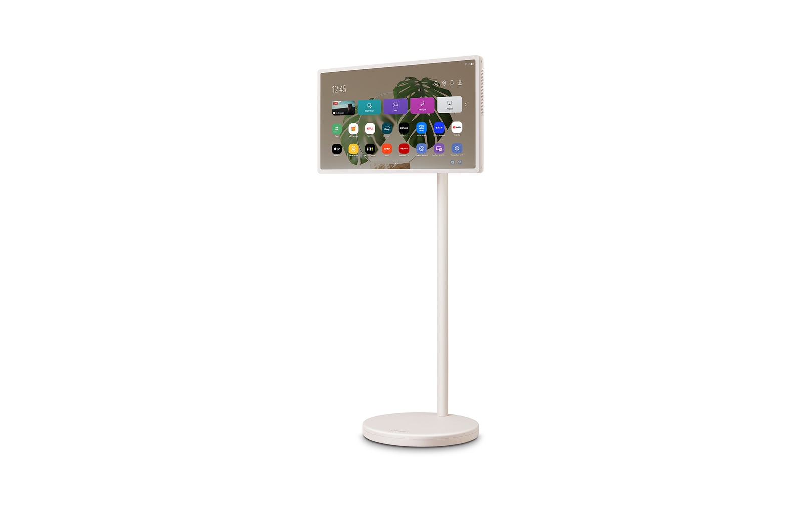 Le LG StanbyME 2 est accroché au mur pour mettre en valeur son écran Motion Art. Le Mood Maker est en cours d’utilisation. Une illustration montre comment elle peut être utilisée comme un ajout élégant à n’importe quel espace. 