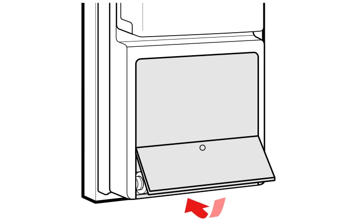 Sortir le nouveau filtre à eau de l’emballage et retirer la couche protectrice des anneaux en o Avec les languettes du filtre à eau en position horizontale, poussez le nouveau filtre à eau dans le trou de la tubulure et tournez-le dans le sens des aiguilles d’une montre jusqu’à ce qu’il s’arrête