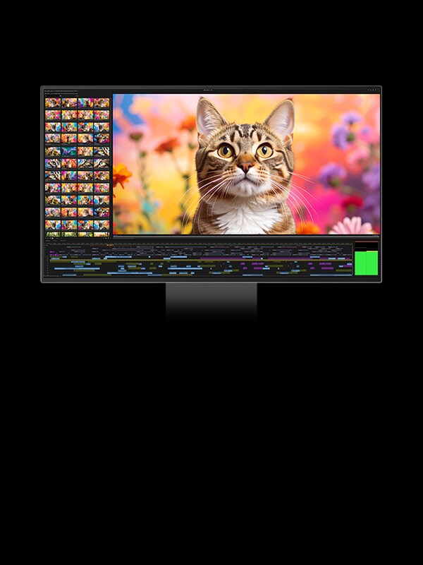 Écran de moniteur LG avec chat, palette de couleurs et graphismes, illustrant une large gamme de couleurs.
