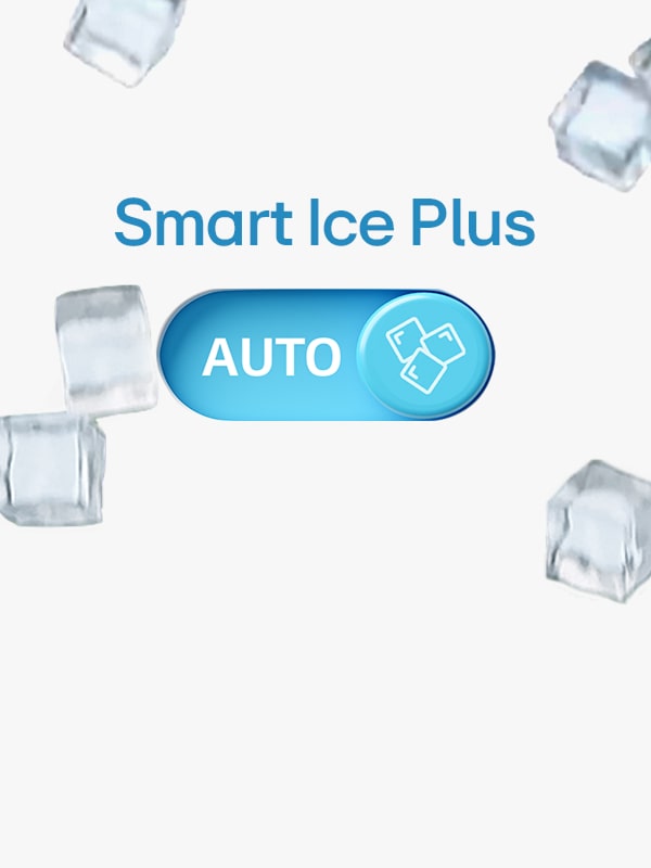 Distributeur LG remplissant un verre de glace et d'eau illustre Smart Ice Plus pour une glace rapide.