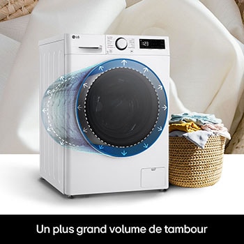 Tambour de plus grande capacité du lave-linge LG F94R50WHS permettant de laver plus de linge dans des dimensions standard.