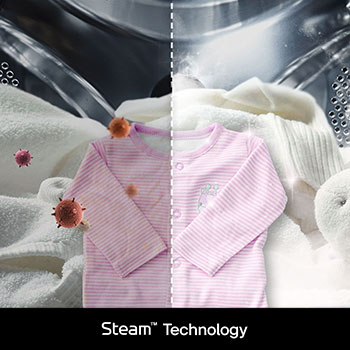 Technologie Vapeur du lave-linge LG F94R50WHS éliminant les allergènes et les bactéries pour un linge hygiénique.