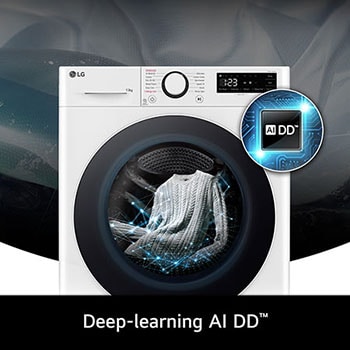 Technologie Deep-learning AI DD du lave-linge 13 kg LG F34R50WHS optimisant les mouvements pour protéger le linge.
