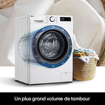 Tambour de plus grande capacité du lave-linge 13 kg LG F34R50WHS permettant de laver plus de linge en une seule fois.