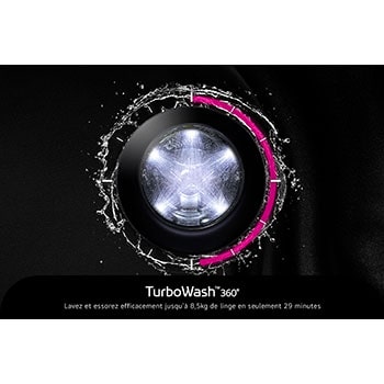 Technologie TurboWash 360 du lave-linge 20 kg LG F20P12BST nettoyant le linge efficacement en seulement 29 minutes.