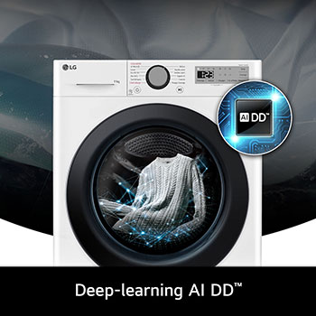 Technologie Deep-learning AI DD du lave-linge LG F14R15WHS optimisant les mouvements du tambour pour protéger le linge.
