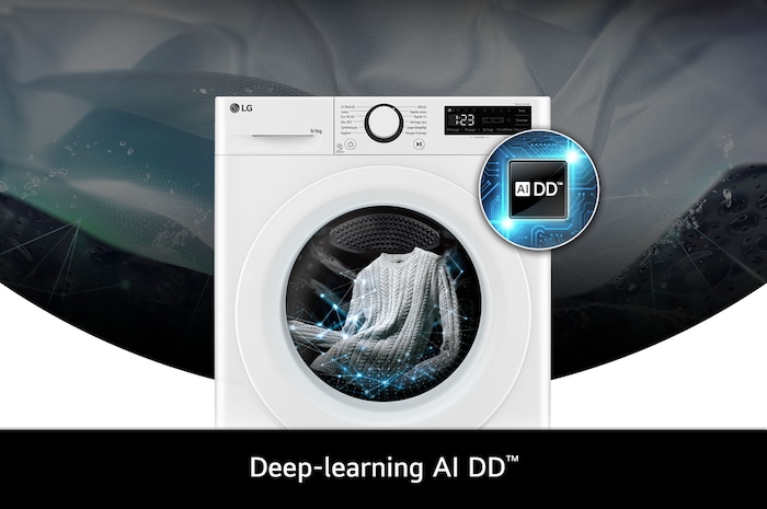 Technologie AI DD du lave-linge 9/6 kg LG F964R33WR optimisant les mouvements du tambour pour protéger le linge.