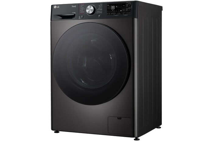 Lave-linge 11/6 kg LG F164R78BSTA finition Noir Acier, vu de droite avec un design moderne.