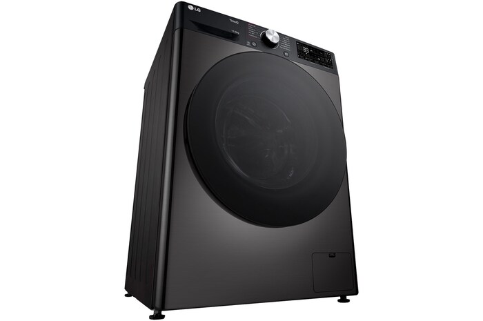 Lave-linge 11/6 kg LG F164R78BSTA finition Noir Acier, vu de droite avec un design moderne.