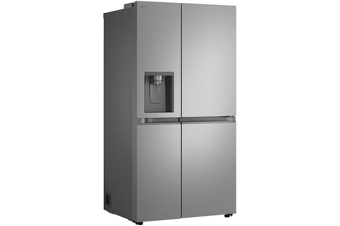 Réfrigérateur Américain LG GSJC40PYPE Argent Premium, vue d'angle gauche, présentant le distributeur d'eau et de glace.
