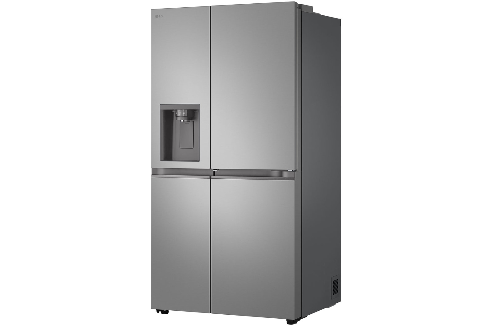Réfrigérateur Américain LG GSJC40PYPE Argent Premium, vue d'angle droit, présentant la façade uniforme sans commandes externes.