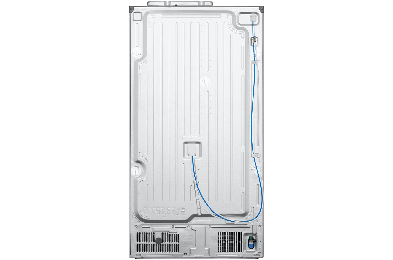 Réfrigérateur Américain LG GSJC40PYPE : Vue arrière de l'appareil, montrant le design **Clean Back** et le câblage minimalement exposé.