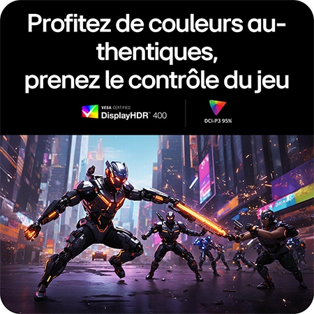 Moniteur Gaming LG UltraGear 32G810SA, assurant une immersion intense dans les jeux avec des couleurs réelles grâce à VESA DisplayHDR™ 400 et DCI-P3 95%.